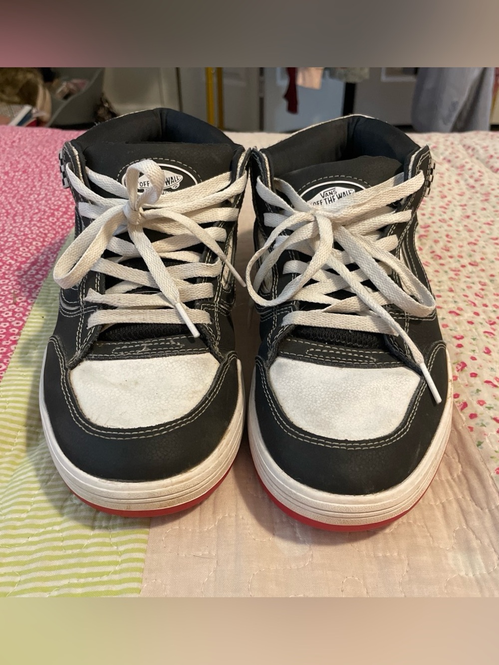 Vans Black, White & Red Mid-Top Sneakers